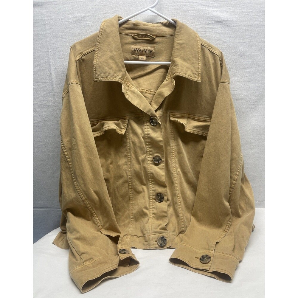 Ava & Viv Golden Denim Jacket Long Sleeve sz 3X Button Pockets Stretch Adjust